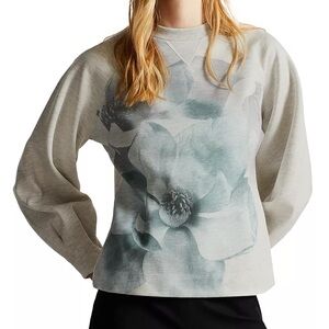 Ted Baker Sweatshirt Womens 4 US M Perrine Floral Print Grey Multi Preppy
